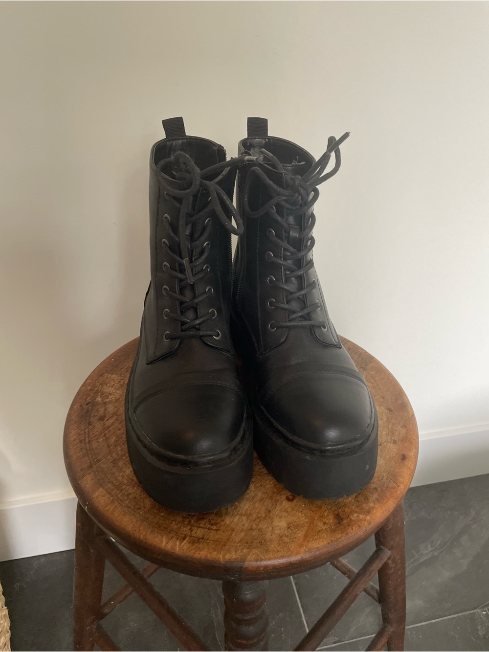Harlow Black Lace-Up Platform Ankle Boots
